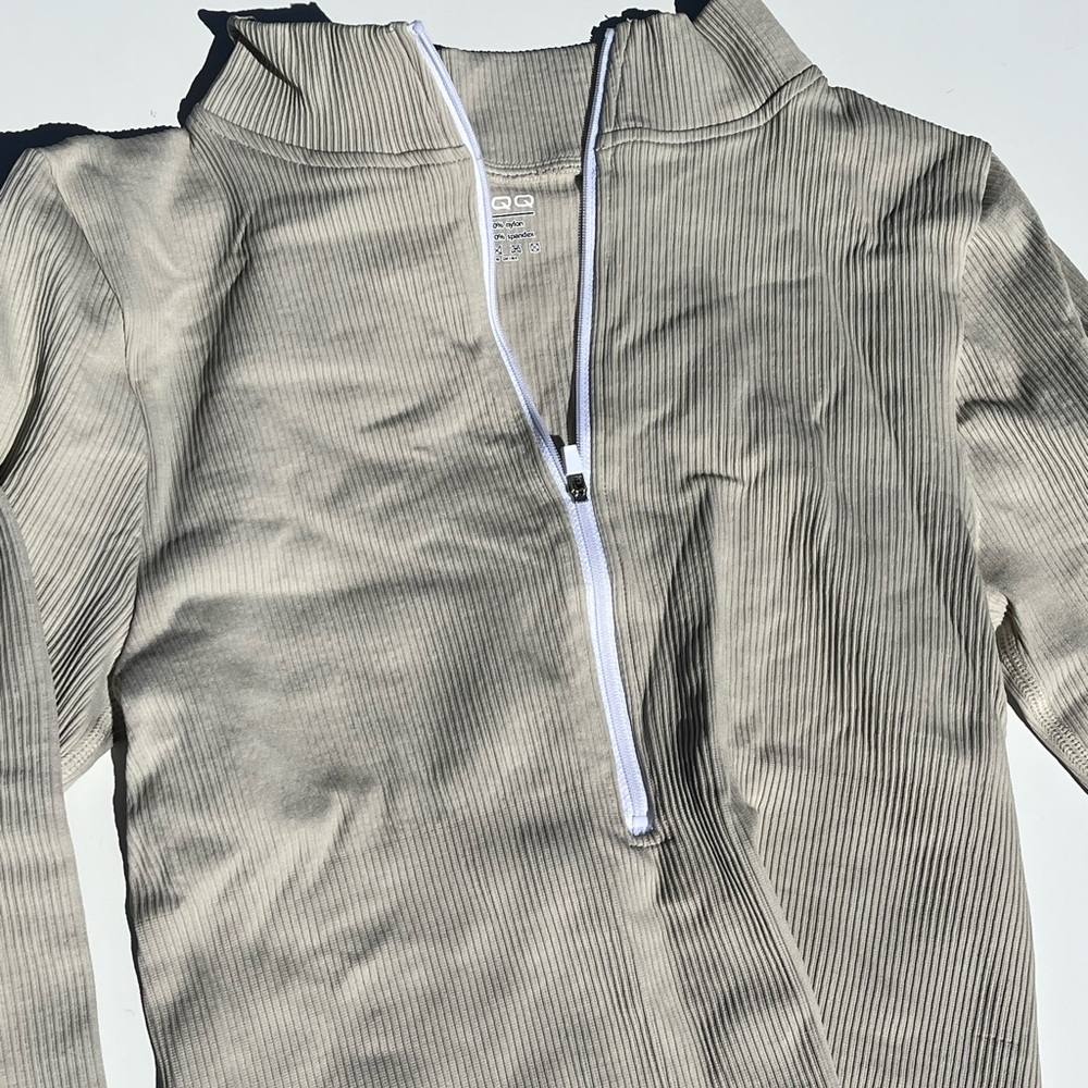 Ribbed Half-Zip Bodysuit in Taupe
